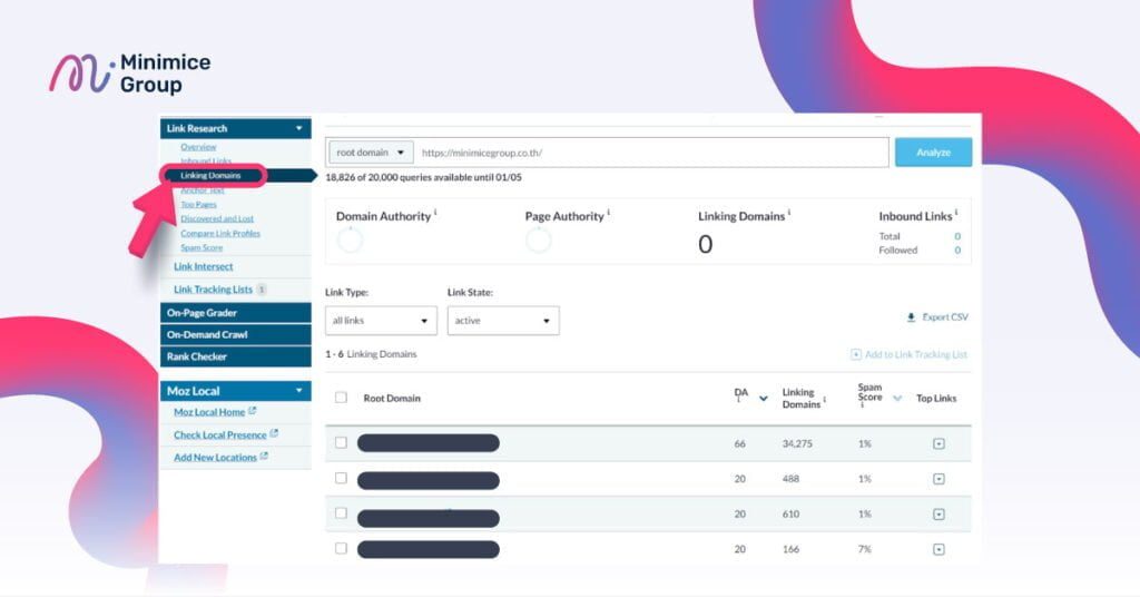 ตรวจสอบ backlink ค่า DA และ spam score จาก Moz