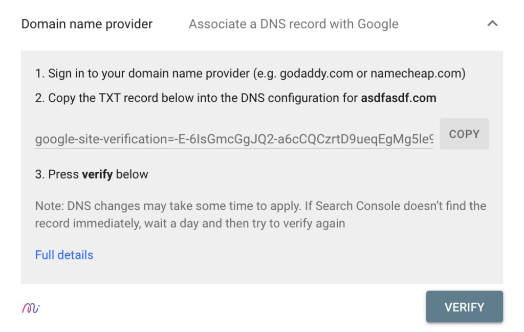 Domain Verification ใน search console