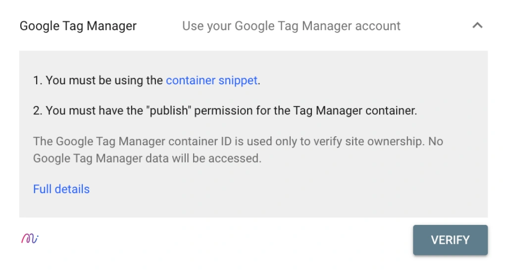 การ Verify ด้วย Google Tag Manager