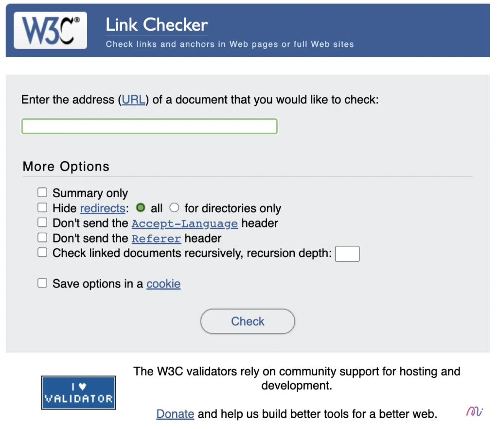 ตัวอย่าง W3C Link Checker
