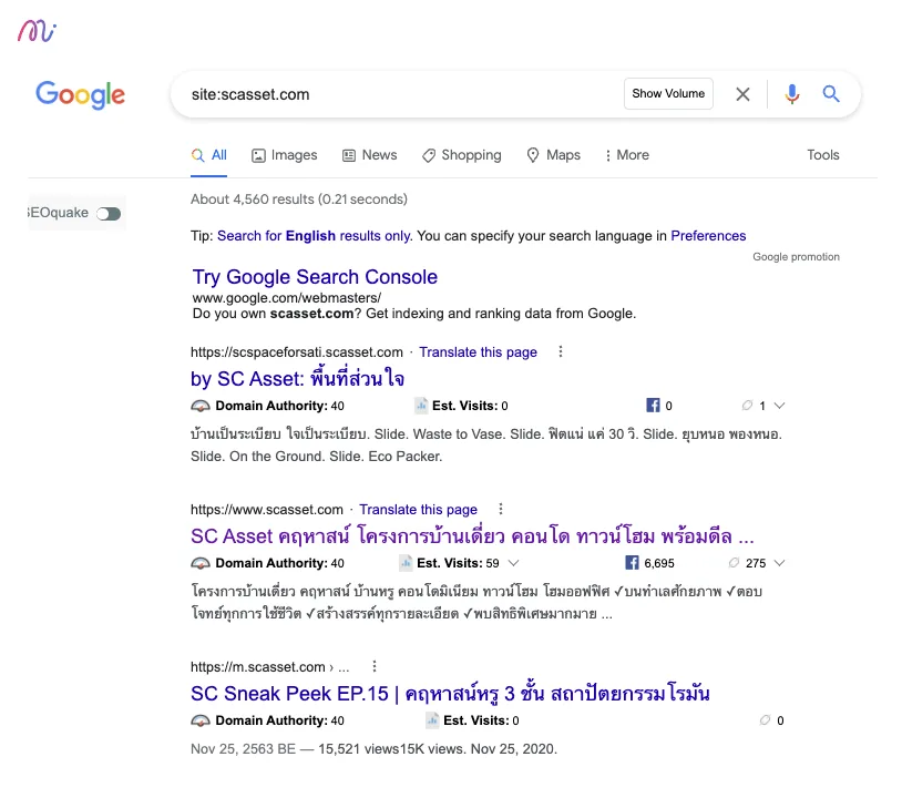 เช็ค URL ที่ Google ได้ Index ด้วยคำสั่ง site: