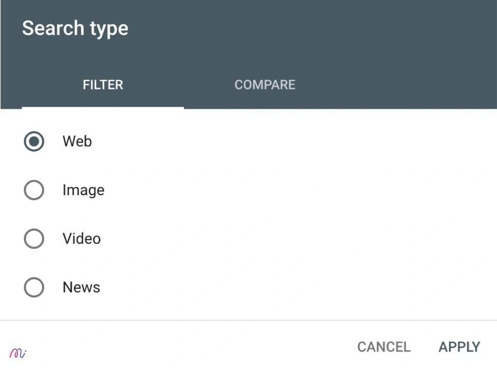 filter แบบ Search Type ใน search console