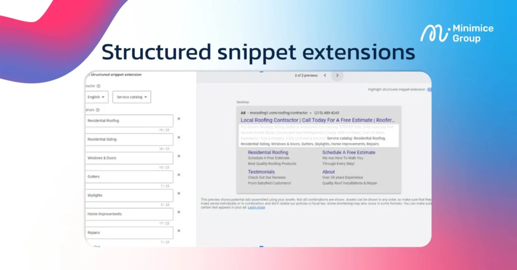 structured snippet extensions