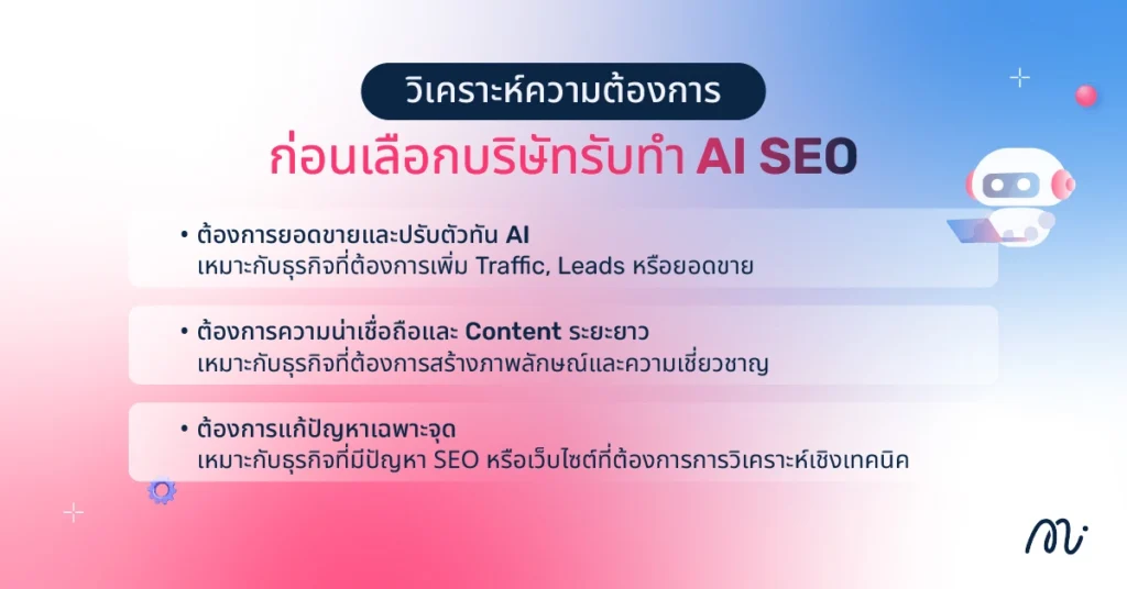 วิเคราะห์ความต้องการก่อนเลือกบริษัทรับทำ AI SEO